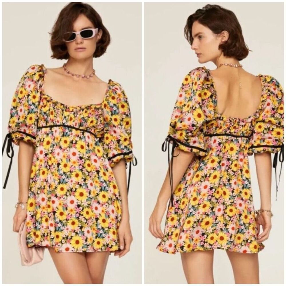 New For Love & Lemons Sylvia Puff Sleeve Mini Dress Size S - Picture 3 of 15